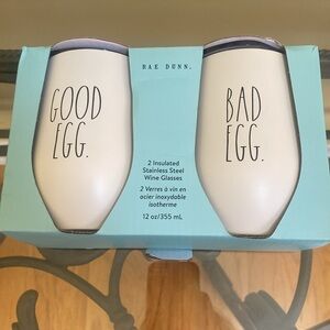 NWT Rae Dunn 2x insulated stainless steel wine glasses with lids 12 oz ea